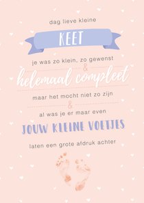 Condoleance kaart voor doodgeboren baby meisje met quote