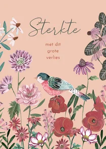 Condoleancekaart bloemen vogel illustratie sterkte zacht