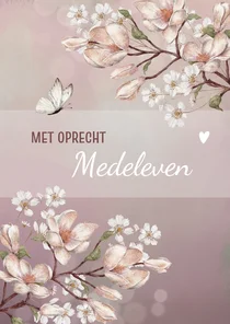 Condoleancekaart bloesem met witte vlinders en hartjes