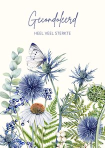 Condoleancekaart botanisch blad en bloemen 