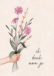 Condoleancekaart met subtiel boeket in de hand