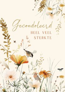 Condoleancekaart met veldbloemen en vogels