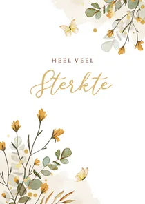 Condoleancekaart sterkte bloemen geel vlinders waterverf