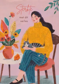 Condoleancekaart sterkte kaart vrouw kat illustratie