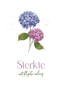Condoleancekaart stijlvol bloemen hortensia paars blauw