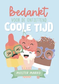 Coole bedankkaart met illustratie van vrolijke ijsjes