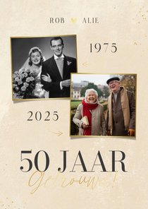 Crèmekleurige uitnodiging 50-jarig jubileum en twee foto's