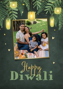 Diwali lampjes bladeren krijtbord foto hartjes
