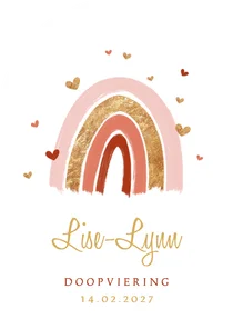 Doopkaart meisje regenboog hartjes goud stijlvol