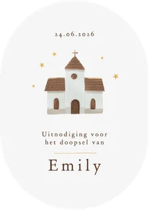 Doopkaart uitnodiging kerkje unisex christelijk sterretjes