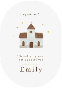 Doopkaart uitnodiging kerkje unisex christelijk sterretjes