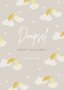 Doopkaart uitnodiging regenboog wolkjes