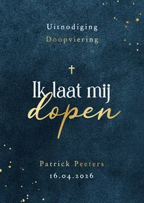 Doopkaart volwassen doop uitnodiging goud blauw kruisje