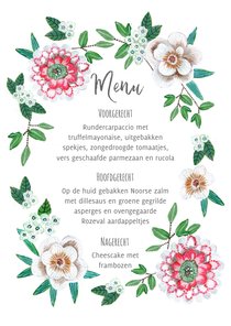 Een fris botanische menukaart met bloemen