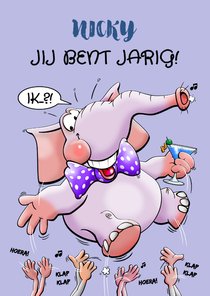 Een grappige verjaardagskaart met olifant en handen