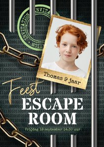 Escaperoom uitnodiging feestje jongen