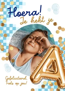 Feestelijke geslaagd kaart zwemdiploma A folieballon goud