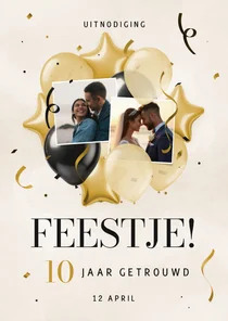 Feestelijke jubileumkaart met foto's sterren en ballonnen