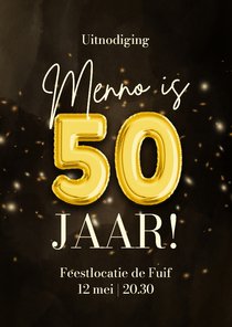 Feestelijke uitnodiging 50 jaar folieballon confetti