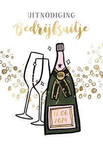 Feestelijke uitnodiging bedrijfsuitje champagne goud bubbels