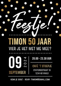 Feestelijke uitnodiging feestje 50 jaar met confetti