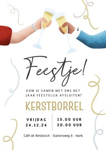 Feestelijke uitnodiging kerstborrel met proostende handen