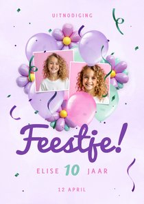 Feestelijke uitnodiging met ballonnen bloemen eigen foto