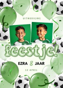 Feestelijke uitnodiging met voetballen en ballonnen