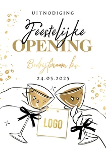 Feestelijke uitnodiging openingsfeest champagne goud bubbels