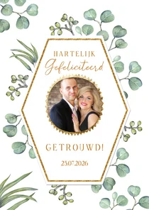 Feliciatiekaarthuwelijk euqalyptusblad