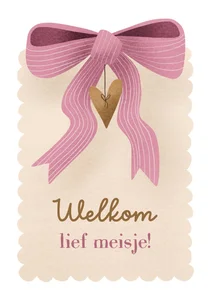 Felicitatie geboorte dochter met roze strik en hartje