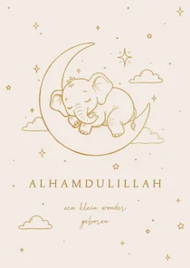 Felicitatie geboorte Islamitisch olifant op maan met sterren