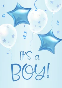 Felicitatie geboorte jongen ster confetti en 3d ballonnen