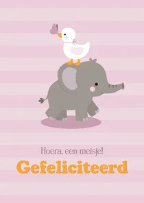 Felicitatie geboorte meisje met olifant en eendje