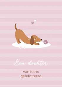Felicitatie geboorte meisje teckel met bal