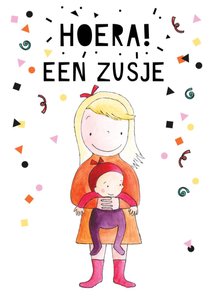 Felicitatie geboorte zusje illustratie baby meisje