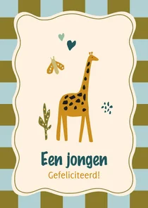 Felicitatie giraf met vlinder met kader en blokjes