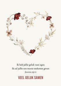 Felicitatie huwelijk christelijk beige bloemenhart