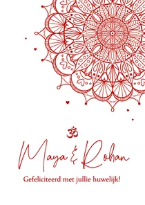 Felicitatie huwelijk Hindoestaans rood mandala hartjes