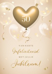  Felicitatie huwelijksjubileum met gouden 3d hartjes ballon
