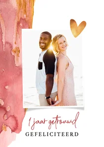 Felicitatie kaart 1 jaar getrouwd waterverf goud