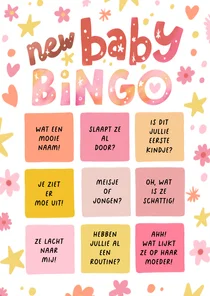 Felicitatie kaart geboorte meisje grappige bingo met bloemen