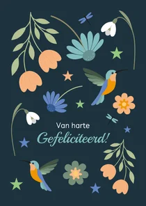 Felicitatie kaartje met bloemen en vogels