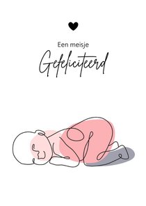 Felicitatie - Lijntekening van slapende baby