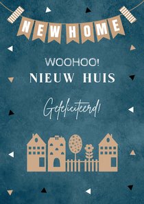 Felicitatie nieuwe woning blauw slinger huisjes