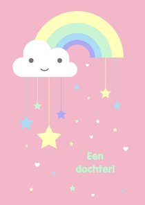 Felicitatie - Pastel regenboog sterren meisje