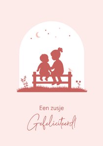 Felicitatie silhouet baby en grote zus op hekje