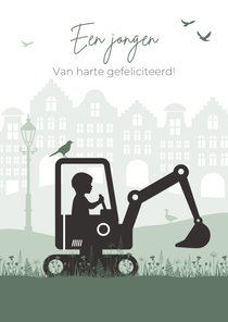 Felicitatie silhouet met graafmachine