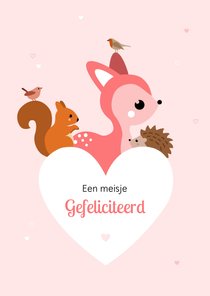 Felicitatie voor een geboorte hart met dieren