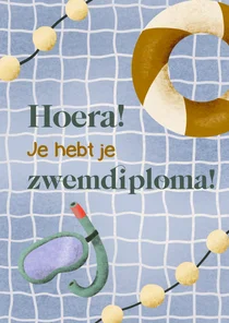 Felicitatie voor zwemdiploma met zwembad en duikbril
